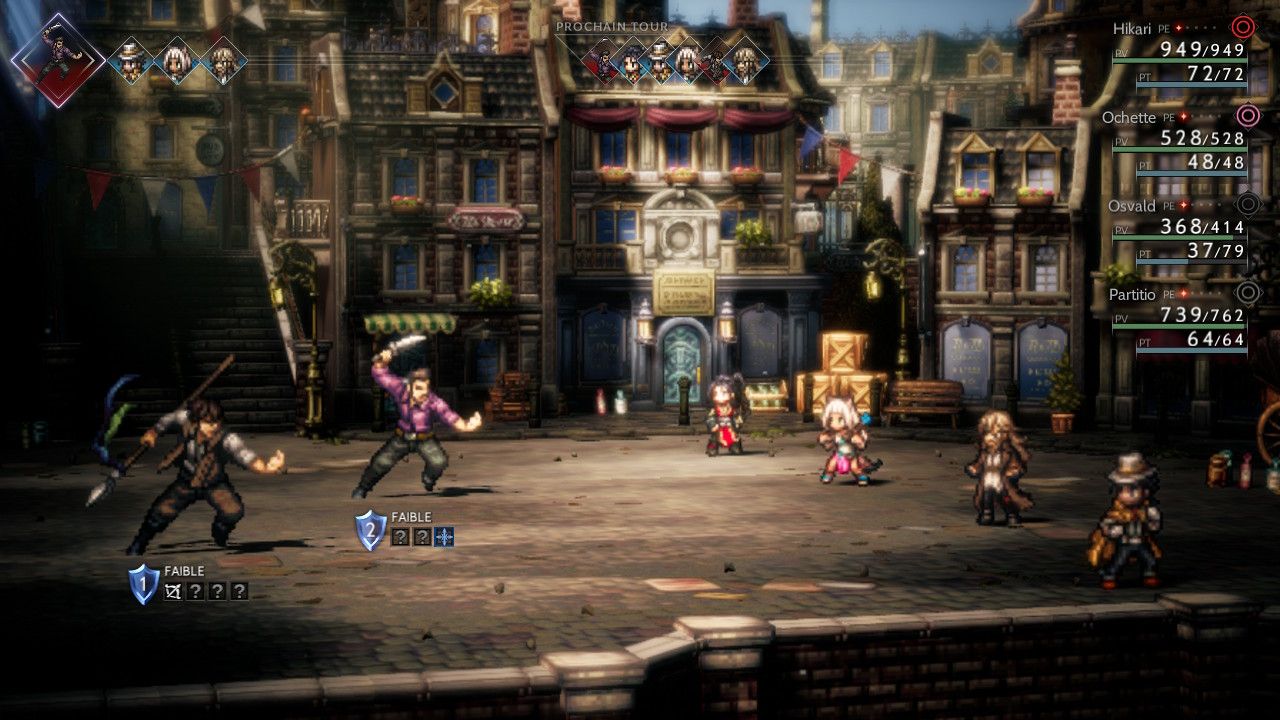 scène de combat dans une ville du far-west dans Octopath Traveler II