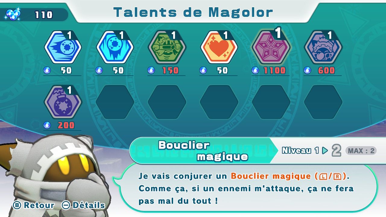 Image du tableau des améliorations dans l'épilogue de Magolor.