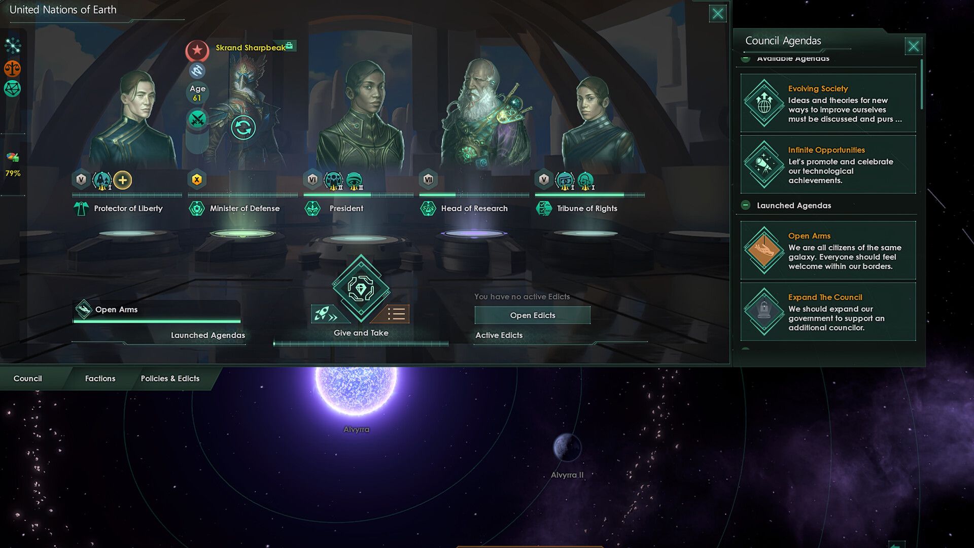 Stellaris : Galactic Paragons : le menu du Conseil