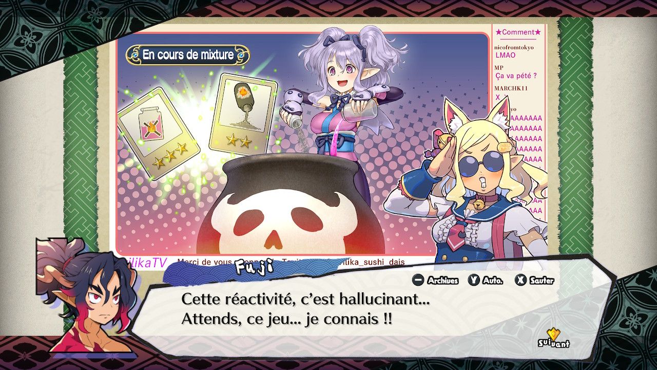 Fuji et Pirika dans une parodie de la série de JRPG Atelier, elle même incluse dans une parodie de vidéo Youtube