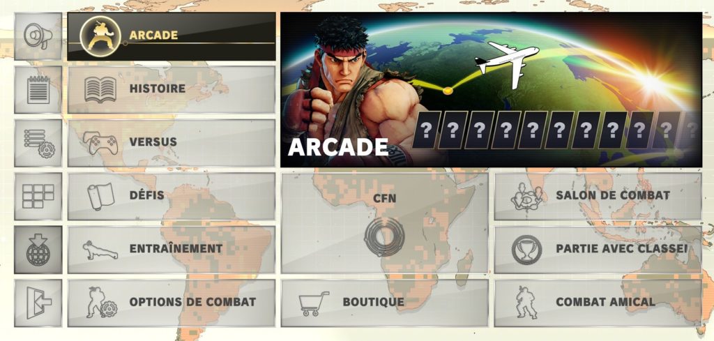 Menu principal de Street Fighter V