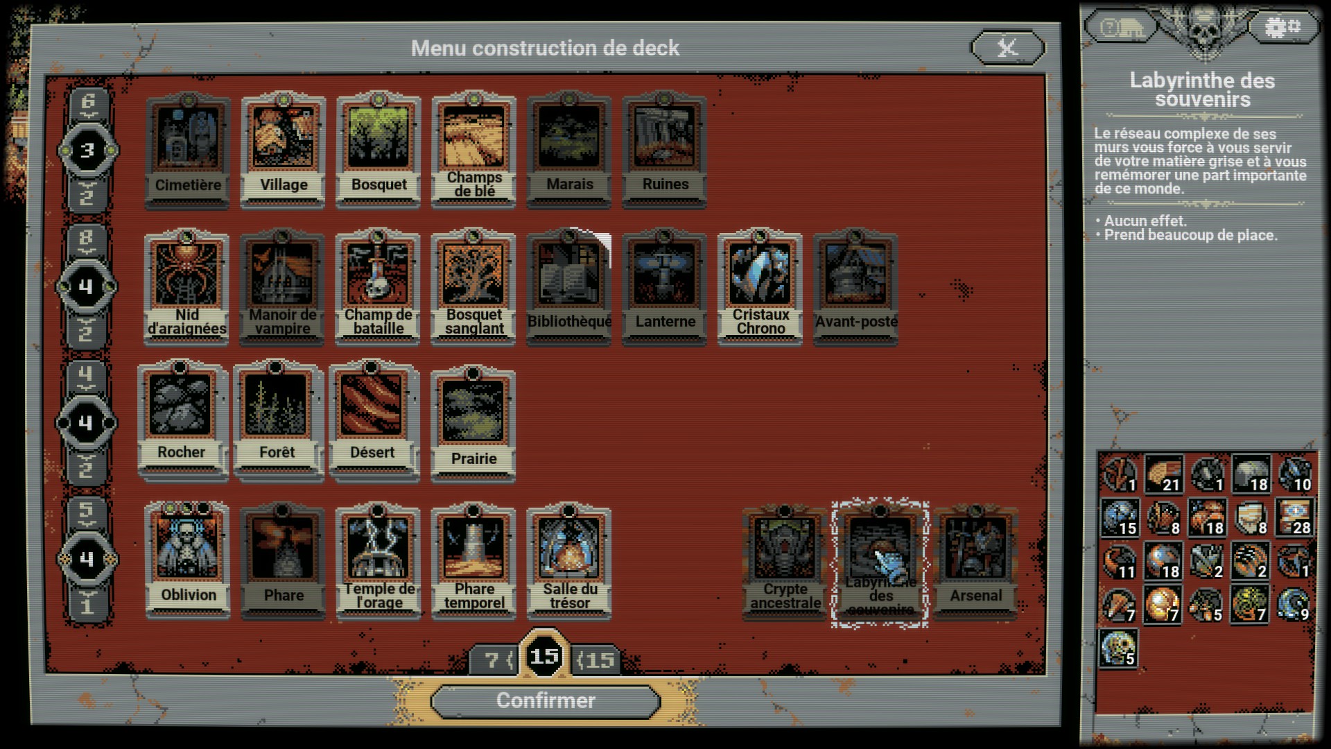 Loop Hero : menu de construction de decks